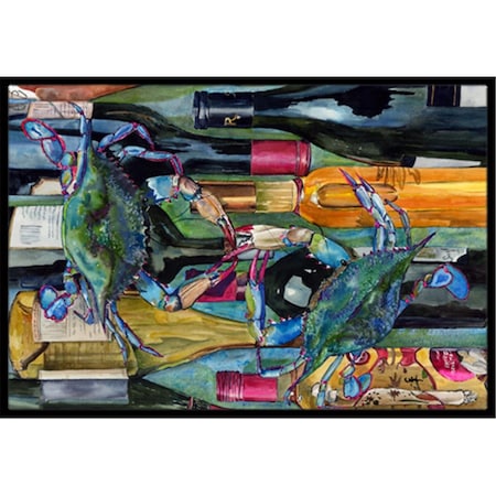 Carolines Treasures 24 x 36 In. Blue Crabby Wine Bottles Indoor or Outdoor Mat 8917JMAT